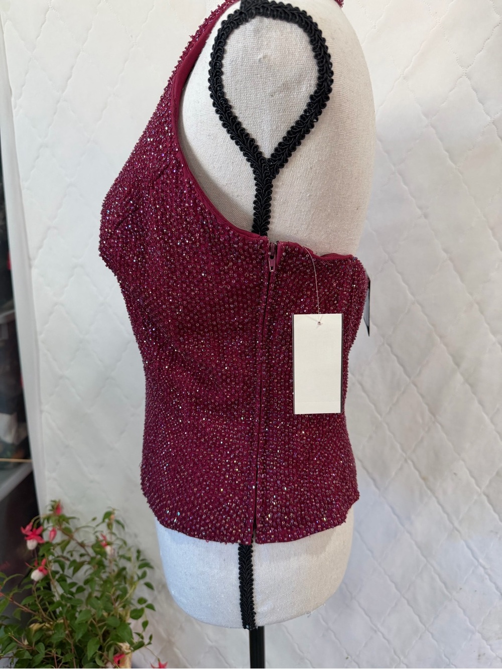 NWT Vintage Beaded Carmén Marc Valvo Halter Top in Burgundy - Picture 2 of 8